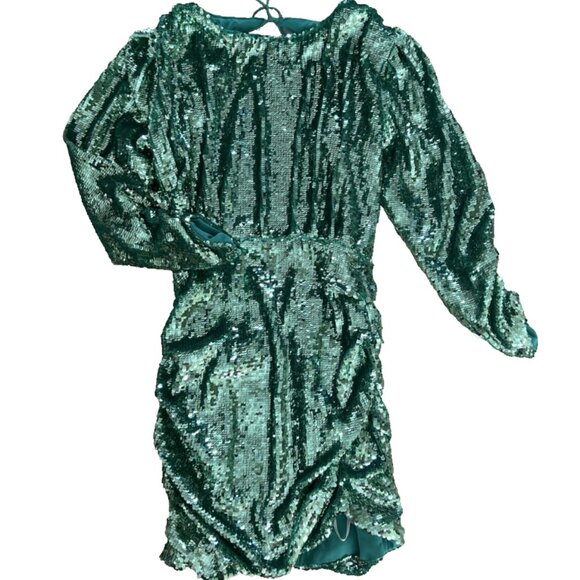 For Love & Lemons Marais Sequin Mini Dress XS Green Backless Party Cocktail - Picture 3 of 10
